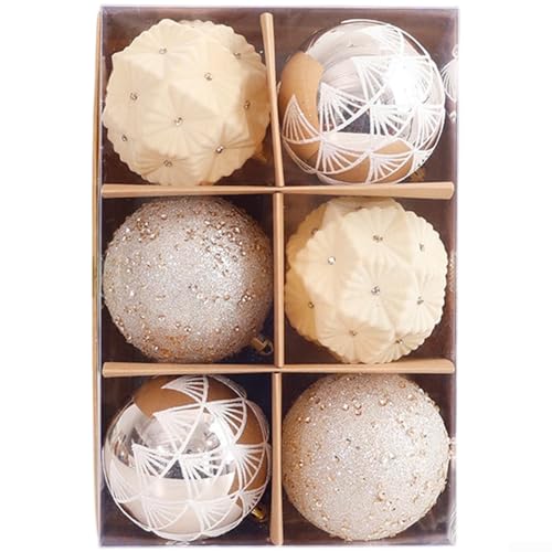 UrbanHui Christbaumschmuck zum Aufhängen, 8 x 5 cm Durchmesser, Kunststoffkugeln für Champagner und Weinrot, 6 Stück, für saisonale Dekorationen (für Champagner-Gold) von UrbanHui