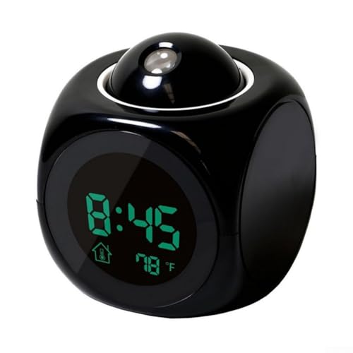 UrbanHui Digitaler LED-Projektionswecker, Temperaturanzeige, Sprachsteuerung, Schlummerfunktion mit USB-betrieben (schwarz) von UrbanHui