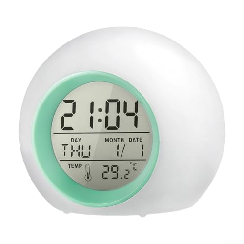 UrbanHui Digitaler Wecker mit Nachtlicht, 7 Farben, für Kinderzimmer, Jungen und Mädchen, mit mehreren Tönen, LED-Display, Datum, Temperatur (grün) von UrbanHui