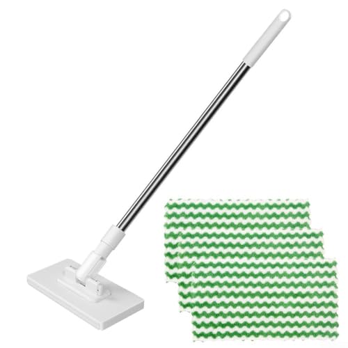 UrbanHui Einweg-Staubmopp mit wiederverwendbaren Mikrofaser-Pads und verlängertem langem Griff für effiziente Reinigung mehrerer Bodenoberflächen (3 x Wischmopp + Lappen) von UrbanHui