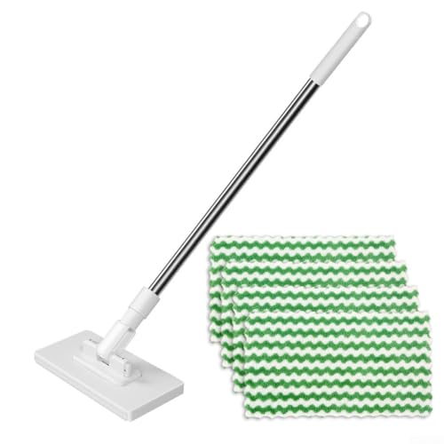 UrbanHui Einweg-Staubmopp mit wiederverwendbaren Mikrofaser-Pads und verlängertem langem Griff für effiziente Reinigung mehrerer Bodenoberflächen (4 x Wischmopp + Lappen) von UrbanHui