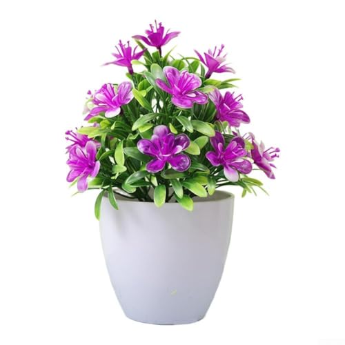 UrbanHui Kleine künstliche Rosen im Topf mit fünfblättrigen Pflaumen, lebensechte Kunststoff-Kunstblumen für Zuhause oder Büro, Dekoration (Lotusrosa) von UrbanHui
