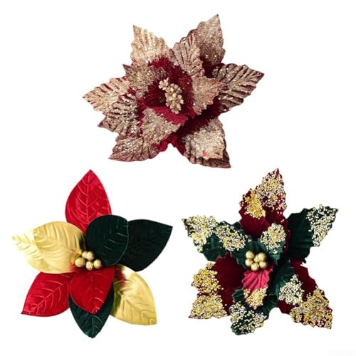 UrbanHui Künstliche Weihnachtssterne aus Stoff mit flexiblen Stielen für Weihnachtsdekoration auf Bäumen, Kränzen, Kaminsims, Tafelaufsätzen und Treppen von UrbanHui