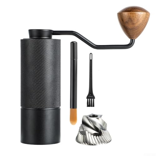 UrbanHui Manuelle Kaffeemühle mit Edelstahl-Fräsen, Topf aus Aluminiumlegierung und Holzgriff, kompaktes und tragbares Design für frisch gemahlenen Kaffee im Freien oder zu Hause von UrbanHui