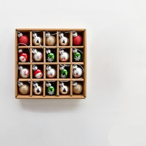 UrbanHui Mini-Weihnachtskugel-Set, 16-teilig, in Roségold-Ton mit Kiefernbaum und fröhlichen und hellen Motiven, glatt glänzend, Aufhängeschlaufen, verpackt in Box (gemischter Schneemann) von UrbanHui