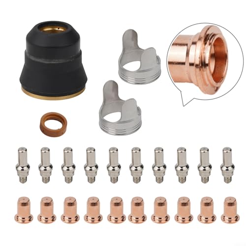 UrbanHui Plasmaschneider-Verbrauchsmaterialien-Set, 24-teilig, für PT60, IPT60, JASIC PRO CUT 45, Taschenlampen-Zubehör, Elektroden, Düsen, Schild-Becher von UrbanHui