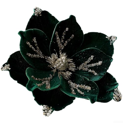 UrbanHui Realistische 24 cm große Plüsch-Weihnachtsblume mit weicher Samtstruktur und Stoffmaterial für festliche Präsentation (dunkelgrün) von UrbanHui