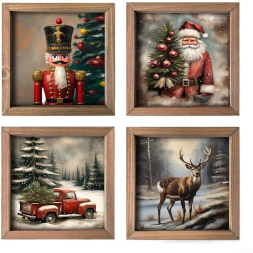 UrbanHui Saisonale Feiertags-Wanddekoration aus Holz mit Vintage-Weihnachtskunst, aus Tannenholz für den Innenbereich für Zuhause und Schlafzimmer, mit Haken zum Aufhängen UrbanHui Saisonale Feiertags-Wanddekoration aus Holz mit Vintage-Weihnachtskunst, aus Tannenholz für den Innenbereich für Zuhause und Schlafzimmer, mit Haken zum Aufhängen von UrbanHui