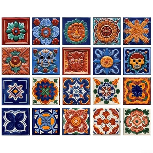 UrbanHui Wandfliesenaufkleber im mexikanischen Stil, PVC, selbstklebend, 10 x 10 cm, 20 Stück von UrbanHui