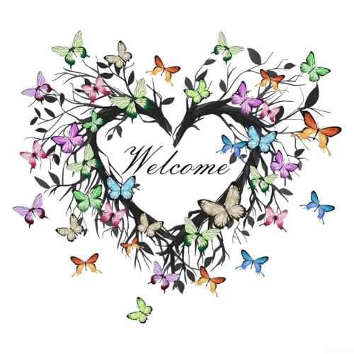 Wandaufkleber mit Schmetterlings-Girlande, englische Aufschrift "Welcome Love", PVC-Material geeignet für glatte Wände und verspiegelte Kunststoffobjekte, Einzelstück, 30 cm x 30 cm Wandaufkleber mit Schmetterlings-Girlande, englische Aufschrift "Welcome Love", PVC-Material geeignet für glatte Wände und verspiegelte Kunststoffobjekte, Einzelstück, 30 cm x 30 cm von UrbanHui