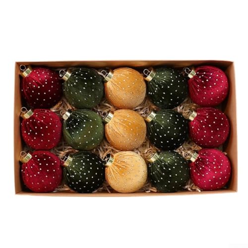 Weihnachtsbaumschmuck, 15 Stück, 8,9 cm Kugeln, beflockt, bunte Dekorationen, Kunststoffstoff, Metallschnalle, hängendes Stern-Punktmuster für Tür, Fenster, Ferienhaus (Punkt B) von UrbanHui