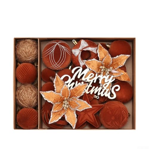 Weihnachtsbaumschmuck-Set, 38 Stück, beflockte Kugeln, Blumen, Urlaub, hängende Dekorationen, einfach aufzuhängen, Kunststoff für Baum, Tür, Fenster, Veranda, Veranstaltungen (hellbraun) von UrbanHui