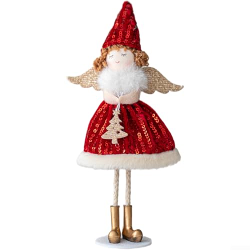 Weihnachtsbaumschmuck mit weichem Plüsch-Engel-Puppe in stehender Pose für festliche Heim- und Tischdekoration, 1 Stück (rot) von UrbanHui