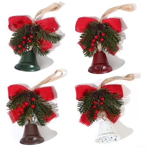Weihnachtsglocken Ornamente Set mit 4 lebendigen Metalldekorationen für Baum, festliche Party, saisonale Heimdekoration, einfache Aufhängeschlaufe, Urlaubs-Akzente, Kranz, Girlande von UrbanHui
