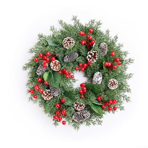 Weihnachtskranz, 45 cm, elegante Urlaubsdekoration, Haustür, Innen- und Außenbereich, künstliche festliche Details, wetterbeständig, rot, grün, einfach aufzuhängen, für Zuhause, Büro, Wand, Fenster von UrbanHui