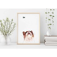 Katze Druck, 29, 7x42 cm, Aquarell, Kunst, Tierwelt, Natur, Fliegen, Dosen Und Fliegen Poster, Home Deco, Urbanjunglestories von UrbanJungleStories