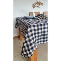 Gingham Linen Tablecloth, Buffalo Plaid Table Cloth, Gingham Natural Check Tablecloth von UrbanLinen