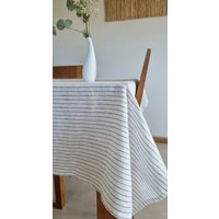 White Linen Tablecloth, Striped Natural White Table Cover, Tablecloth Stripes von UrbanLinen