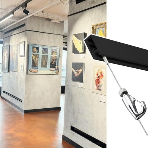 Bilderschienen Aufhängesystem Schwarzes Galeriesystem-Bilderschienen-Set zum Aufhängen von Kunstwerken, Wandschiene mit Verstellbaren Haken, Spiegelaufhängung(1.6'/0.5m Cable,47"/120cm Track) von UrbanUp
