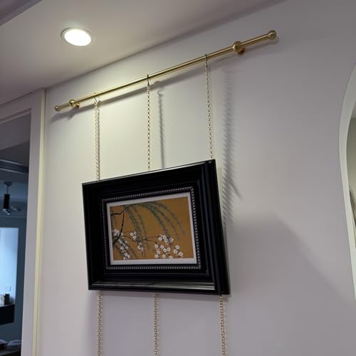 Bilderschienen Aufhängesystem Wanddeko-Bilderhalter fürs Wohnzimmer, Einzigartiges Aufhängesystem für Kunstwerke, Warnschilder/Plakatwand-Schiene, Goldspiegel-Aufhängebeschläge(1.3m(51.2") Rod) von UrbanUp