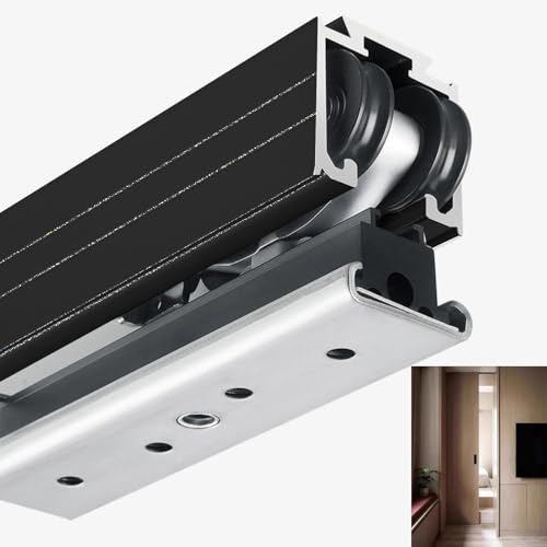Schiebetür Komplettset Einzelner Soft-Close-Scheunentorbeschlag für Holztüren, Anpassbare Schiebetürschiene mit Spiegel, Versteckte Schiebetürschiene für Raumteiler(Black,185cm/73in) von UrbanUp