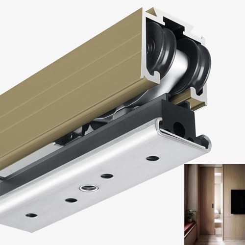 Schiebetür Komplettset Einzelner Soft-Close-Scheunentorbeschlag für Holztüren, Anpassbare Schiebetürschiene mit Spiegel, Versteckte Schiebetürschiene für Raumteiler(Champagne,109cm/43in) von UrbanUp