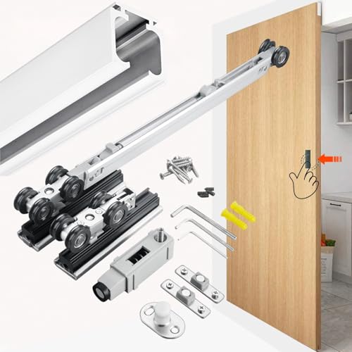 Schiebetür Komplettset Schiebetürbeschlagsatz mit Push-to-Open-Funktion und Sanftem Schließen, Platzsparender Beschlagsatz für Schiebetürenschrank, Schiebetürführung(White,218cm/86in) von UrbanUp