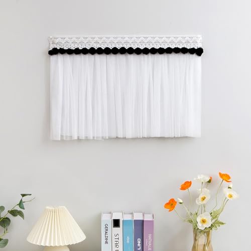 Stromkasten Verkleidung Wohn-/ Badezimmerdeko: Schalttafelabdeckung, Atmungsaktiver Zählerkastenvorhang, Stilvoller Verteilerkasten mit Spitzenbesatz und Fellknäuel(Style A,50x40cm(19 3/4x15 3/4")) von UrbanUp