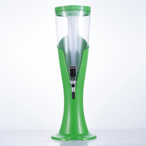 UrbanUp Biersäule 1,5-L-/2-L-/3-L-Getränkespender mit Zapfhahn und LED-Farblicht, Mimosa Tower-Getränkespender für Partys, Spirituosenspender zum Kühlhalten(Green,2L/67.6oz) von UrbanUp