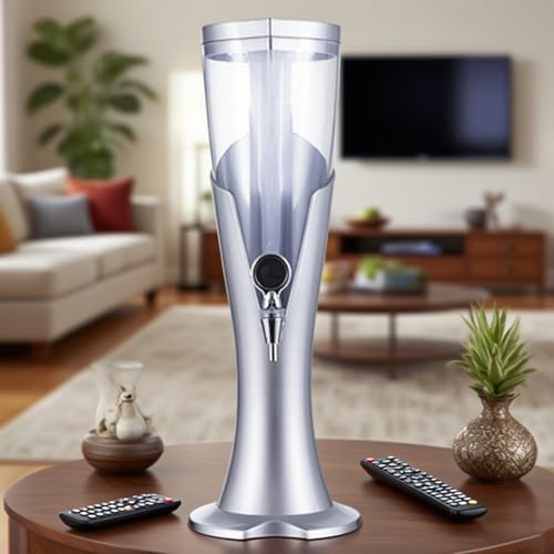 UrbanUp Biersäule Mimosa Tower Getränkespender für Partys, Tisch-Getränkespender mit Gefrierröhre, Mimosa Bar Supplies Bierspender mit Giraffe(Silver,1.5L/50.7oz) von UrbanUp