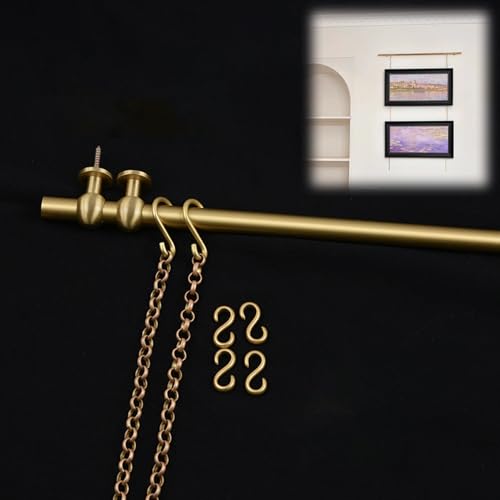 UrbanUp Bilderschienen Aufhängesystem Wanddeko-Bilderrahmenaufhänger fürs Wohnzimmer Flexible Fotokette mit S-Haken und Messingstange Doppel-Bilderrahmen im Französischen Stil(0.6m/2.0ft Rod) von UrbanUp