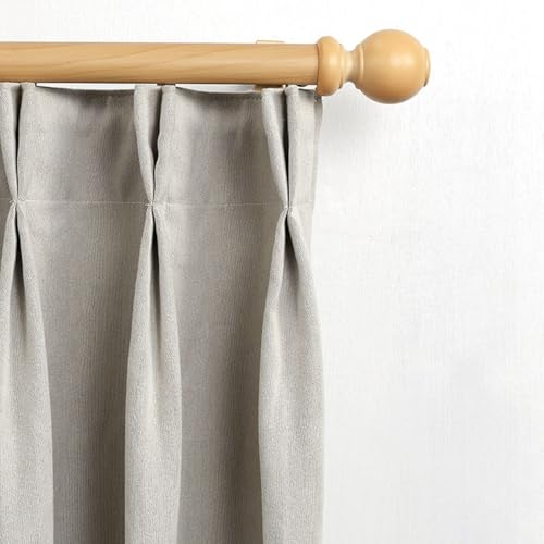 UrbanUp Gardinenschiene Geräuschloses Gardinenstangensystem mit Holzoberfläche, Metall-Wandschiene für Gardinen (1–8 M Lang), Gerade Gardinenstangen mit Rundem Abschluss(Beige,1.5m(4.9ft)) von UrbanUp