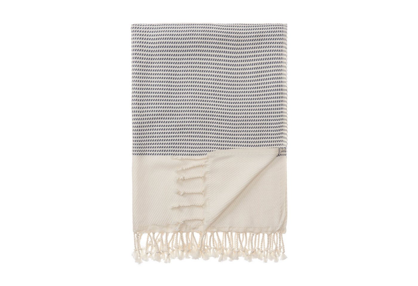 Urbanara Hamamtuch Strandtuch Bolu - Graublau & Naturweiß, (1-St), Saunatuch mit Rautenmuster, 50% Baumwolle & 50% Bambus von Urbanara