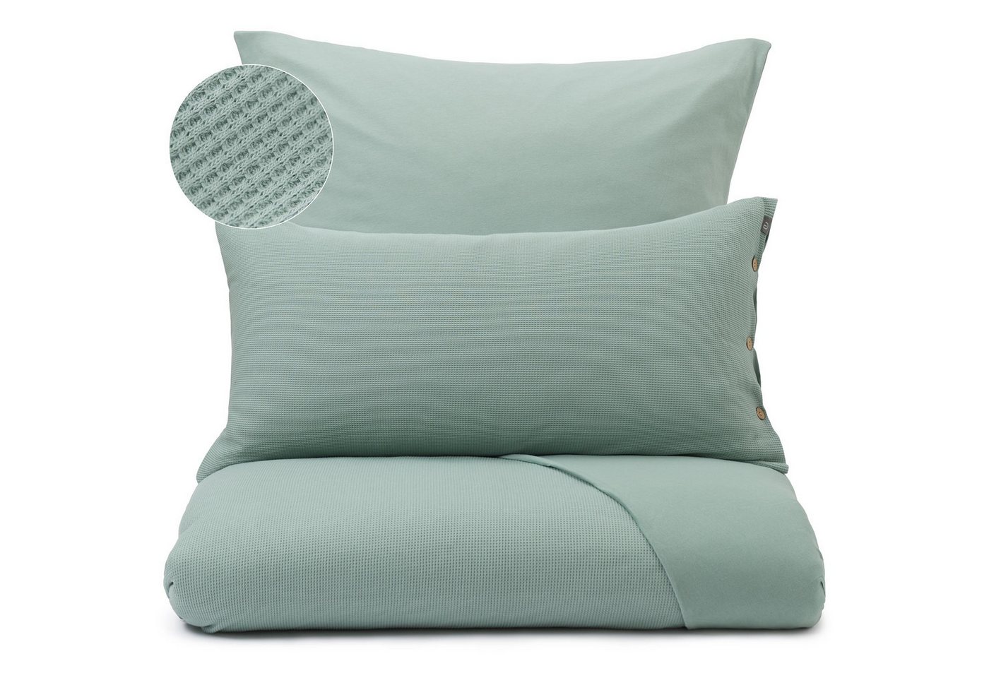 Urbanara Partnerbettwäsche Bettwäsche-Set Medelo I 100% Baumwolle, Jersey, 2 teilig, Weiche Jersey Bettwäsche mit Waffelstruktur & Kokosnussknöpfen von Urbanara