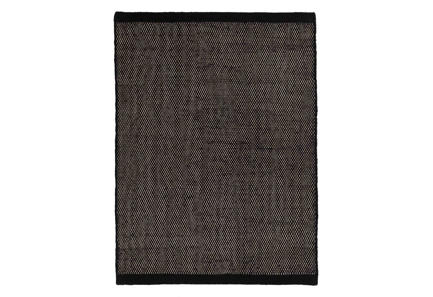 Wollteppich Teppich Kolong 140x200 cm - 100% Wolle, Schwarz-Eierschale, Urbanara, Rechteckig, Höhe: 5 mm, handgewebter, robuster Wollteppich mit flachen Schlingen von Urbanara