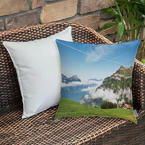 Kissenbezug 45x45 cm,Berg, Hirtenblick Schweiz Vierwaldstättersee Bewölkte Wiesen Kiefern A,Outdoor Kissen Kissenbezüge Kissenhülle Sofa Kissen dekokissen Zierkissen für Wohnzimmer Garten deko draußen von Urbanrags