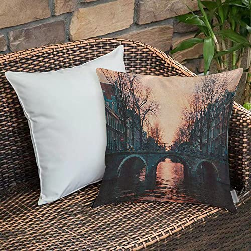 Kissenbezug 45x45 cm,Fernweh-Sammlung, Abend in Amsterdam Niederlande Skandinavische Nordli,Outdoor Kissen Kissenbezüge Kissenhülle Sofa Kissen dekokissen Zierkissen für Wohnzimmer Garten deko draußen von Urbanrags