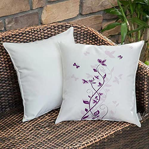 Kissenbezug 45x45 cm,Lila, Violett Baum wirbelnde persischer Flieder Blüten mit Schmetterli,Outdoor Kissen Kissenbezüge Kissenhülle Sofa Kissen dekokissen Zierkissen für Wohnzimmer Garten deko draußen von Urbanrags