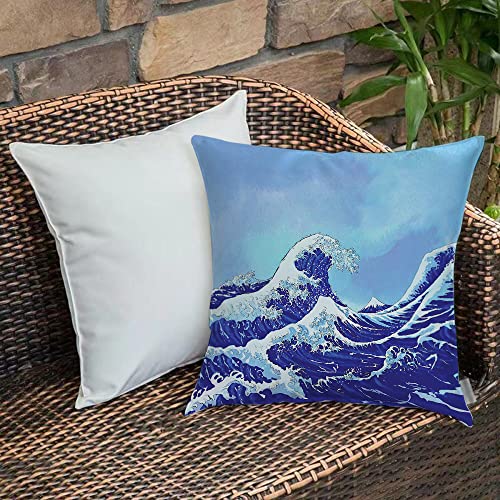 Kissenbezug 45x45 cm,Navy Blue Die großen Wellen von Kanagawa, Big Tsunami Ocean mit Blue S,Outdoor Kissen Kissenbezüge Kissenhülle Sofa Kissen dekokissen Zierkissen für Wohnzimmer Garten deko draußen von Urbanrags