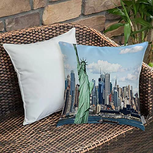 Kissenbezug 45x45 cm,New York, Freiheitsstatue im Hafen von NYC Urban City Print Wahrzeiche,Outdoor Kissen Kissenbezüge Kissenhülle Sofa Kissen dekokissen Zierkissen für Wohnzimmer Garten deko draußen von Urbanrags