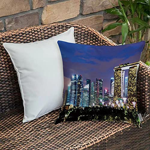 Kissenbezug 45x45 cm,Reise-Dekor, Singapur Stadtbild bei Nacht moderne Architektur Stadtleb,Outdoor Kissen Kissenbezüge Kissenhülle Sofa Kissen dekokissen Zierkissen für Wohnzimmer Garten deko draußen von Urbanrags