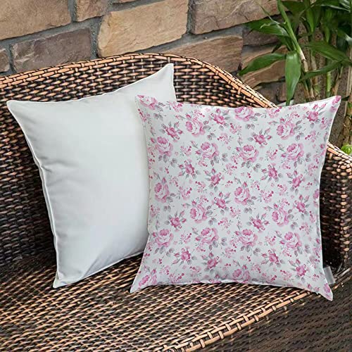 Kissenbezug 45x45 cm,Shabby Chic, Rosa Rosen mit grauen Blättern Beetpflanzen Frühlingsblüt,Outdoor Kissen Kissenbezüge Kissenhülle Sofa Kissen dekokissen Zierkissen für Wohnzimmer Garten deko draußen von Urbanrags