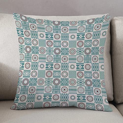 Kissenbezug 50 x 50 cm,Afghanische, karierte Quadrate mit ethnischen Motiven Rhombuses Circles and,Dekor Kissenhülle Kissenbezüge mit Verstecktem Reißverschluss, Couchkissen,Sofakissen Kopfkissenbezug von Urbanrags