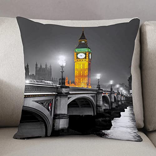 Kissenbezug 50 x 50 cm,London, der Big Ben und die Westminster Bridge in der Nacht in UK Street Ri,Dekor Kissenhülle Kissenbezüge mit Verstecktem Reißverschluss, Couchkissen,Sofakissen Kopfkissenbezug von Urbanrags