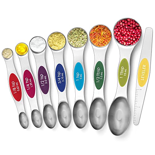Urbanstrive Magnetisches Messlöffel-Set, Edelstahl, doppelseitig für flüssige trockene Lebensmittel, Messbecher, Löffel-Set, passt in Gewürzgläser, Küchenutensilien, inklusive Nivellierer, 8 Farben von Urbanstrive