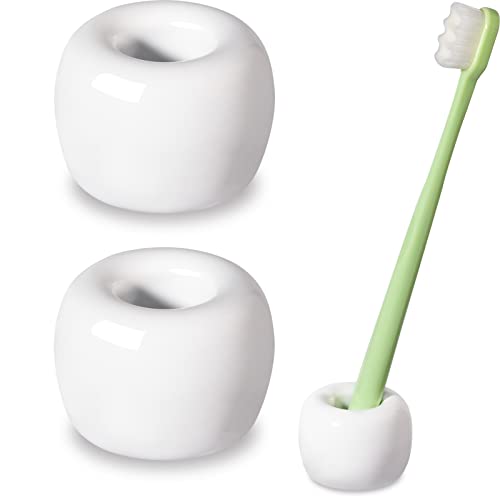 Urbanstrive Sleek Mini-Zahnbürstenhalter aus Keramik für Badezimmer, Waschtisch-Arbeitsplatten, Weiß, 2 Stück von Urbanstrive
