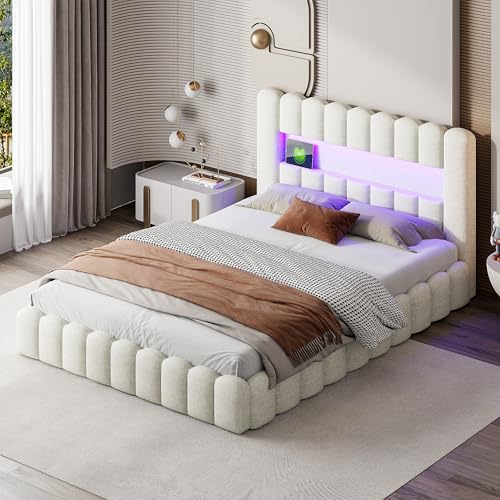 Urbihive Kofferraumbett 180 x 200 cm, Doppelbett mit Hydraulikraum, Kopfteil mit USB-Ladefunktion und LED-Beleuchtung, Leinen, Beige, ohne Matratze Urbihive Kofferraumbett 180 x 200 cm, Doppelbett mit Hydraulikraum, Kopfteil mit USB-Ladefunktion und LED-Beleuchtung, Leinen, Beige, ohne Matratze von Urbihive
