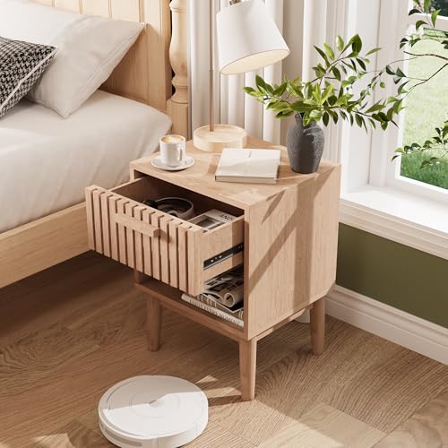 Urbihive Nachttisch 2er Set,Nachtschrank mit 1 Schubladen für Boxspringbett Sofatisch Beistelltisch mit Metallfüßen Nachtkommode für Schlafzimmer, Wohnzimmer (Naturfarbe, 40x35x55cm) von Urbihive