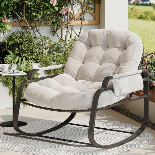 Urbihive Schaukelstuhl Armlehnstuhl Rattanstuhl mit gepolsterter und Seitentasche, bis 150 kg belastbar für Garten, Schlafzimmer,Beige Urbihive Schaukelstuhl Armlehnstuhl Rattanstuhl mit gepolsterter und Seitentasche, bis 150 kg belastbar für Garten, Schlafzimmer,Beige von Urbihive