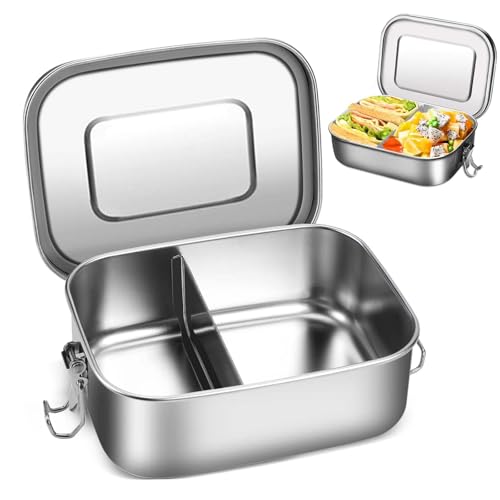 Stainless Steel Lunch Box with 1 Compartment, 850 ml Leak-Proof Robust Bento Box, Metal Lunch Box with Movable Divider, Eco-Friendly & BPA-Free for Family School Hiking Travel von Urganvem